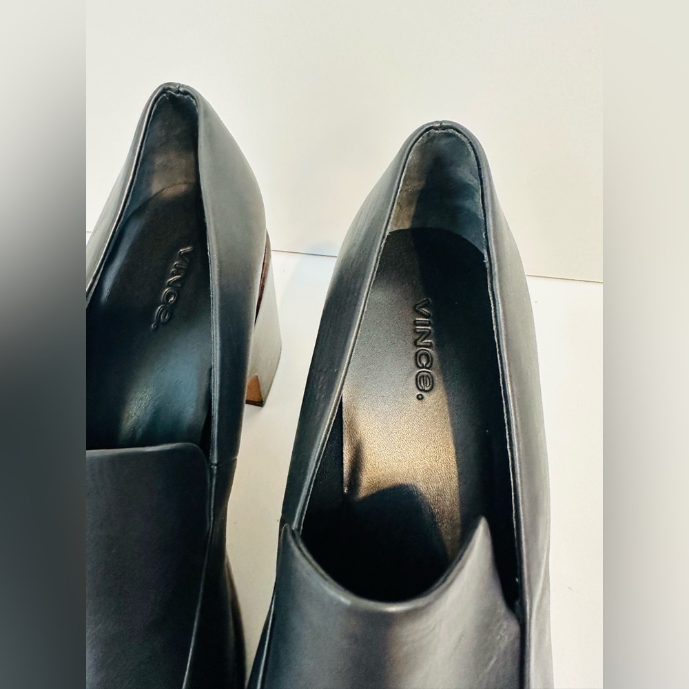 NEW! VINCE NARISSA PLATFORM LEATHER Luxury Heeled Shoes Size 9.5 Black Office - Picture 6 of 12